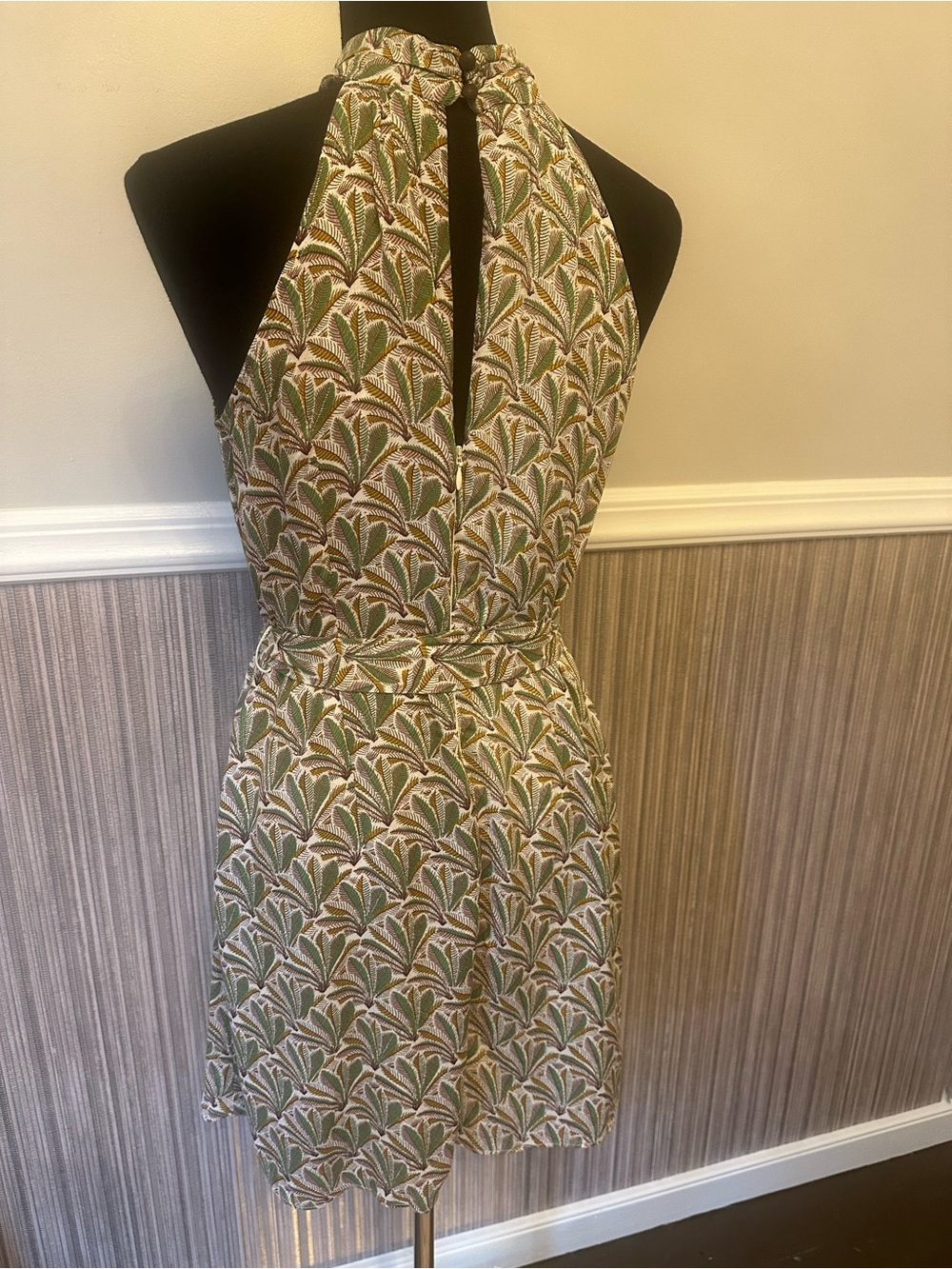 Anthropologie Botanical Halter Dress XS Tie Waist Lined A-Line Dress - Picture 10 of 12